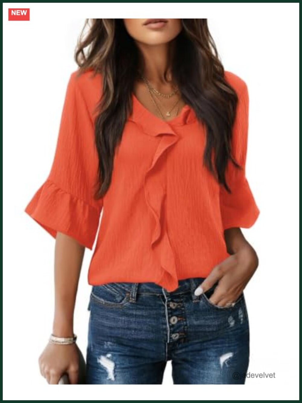 Women's Dressy Casual Blouse 3/4 Sleeve Ruffle Bell Top Business Formal Work